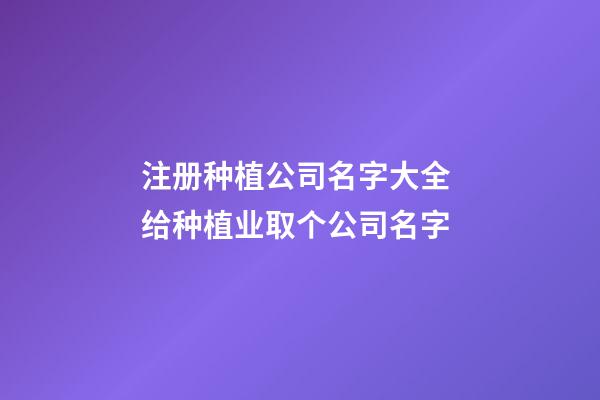 注册种植公司名字大全 给种植业取个公司名字